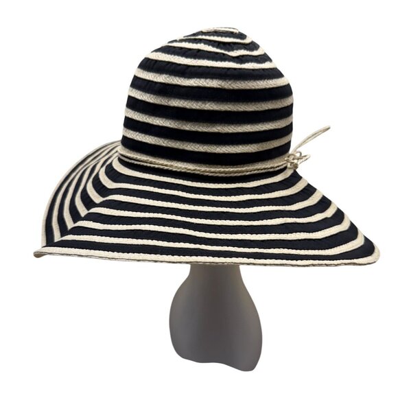 Women's Panama Jack Black & Beige Striped Wide Brim Sun Hat Coconut Shell - Picture 5 of 8